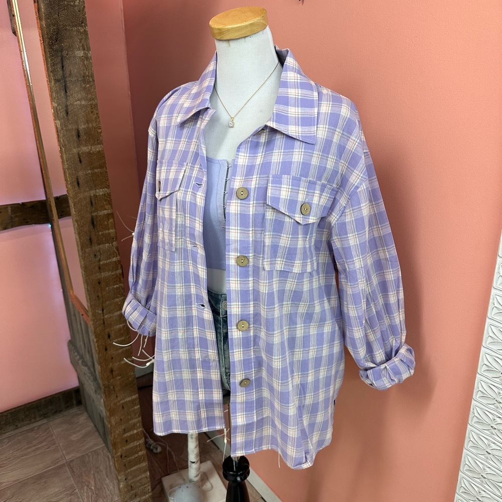 NEW! Peach Love California Lavender Plaid Shirt